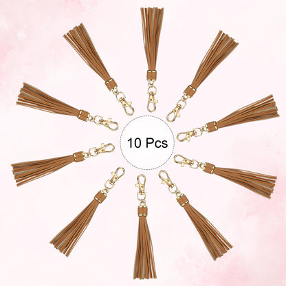 uxcell 10pcs PU Leather Tassels, 6 Inch Keychain Tassel Charm with Lobster Swivel for Jewelry Making, Handbag, DIY Crafts, (Grey Coffee)