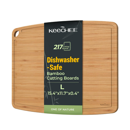 Dishwasher Safe Bamboo Cutting Boards Durable Lightweight Wood Cutting Board for Busy Kitchen, Easy Clean Wooden Chopping Boards with Juice Groove Set of 3 (L+M+S)