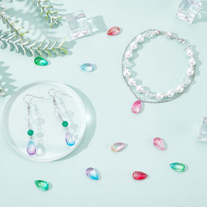 PH PandaHall Teardrop Crystal Beads, 200pcs 10 Color Water Drop Crystal Glass Beads Transparent Loose Beads Colorful Charms Pendants for DIY Crafts Earring Jewelry Making Costume Embellishments