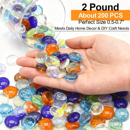 Beads Decorative Glass Pebbles,Mixed Colour Glass Stones Flat Bottom Marble Beads for Aquarium Fish Tank Planter Crafts Home Decorative Art Craft Vase Filler (Mixed, 2 Pounds)