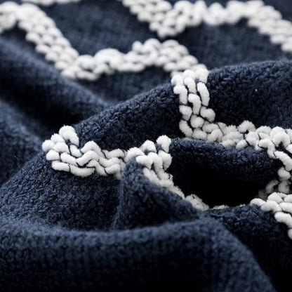 BOURINA Fluffy Chenille Knitted Fringe Throw Blanket Lightweight Soft Cozy for Bed Sofa Chair Throw Blankets, Navy 50" x 60"