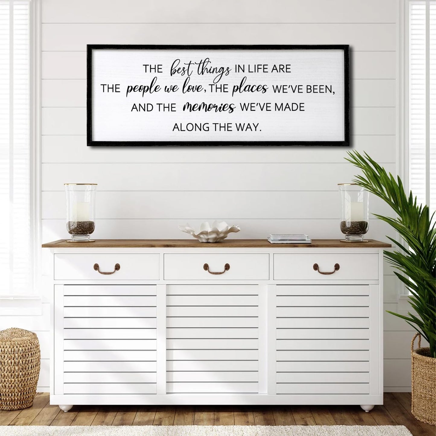 Foutcheou The Best Things in Life Wall Art, 32''×12'' Framed Wood Memories Inspirational Quotes Wall Decor, Large Horizontal Dining Room Wall Signs for Home Family Farmhouse
