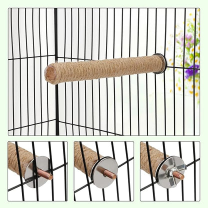 Hypeety Bird Perch Stand Natural Wood Parrot Hemp Rope Perch Birdcage Accessories Perch Standing Toy for Bird Parrot Macaw Cockatoo African Greys Budgies Parakeet 2Pcs (25cm/9.84in)