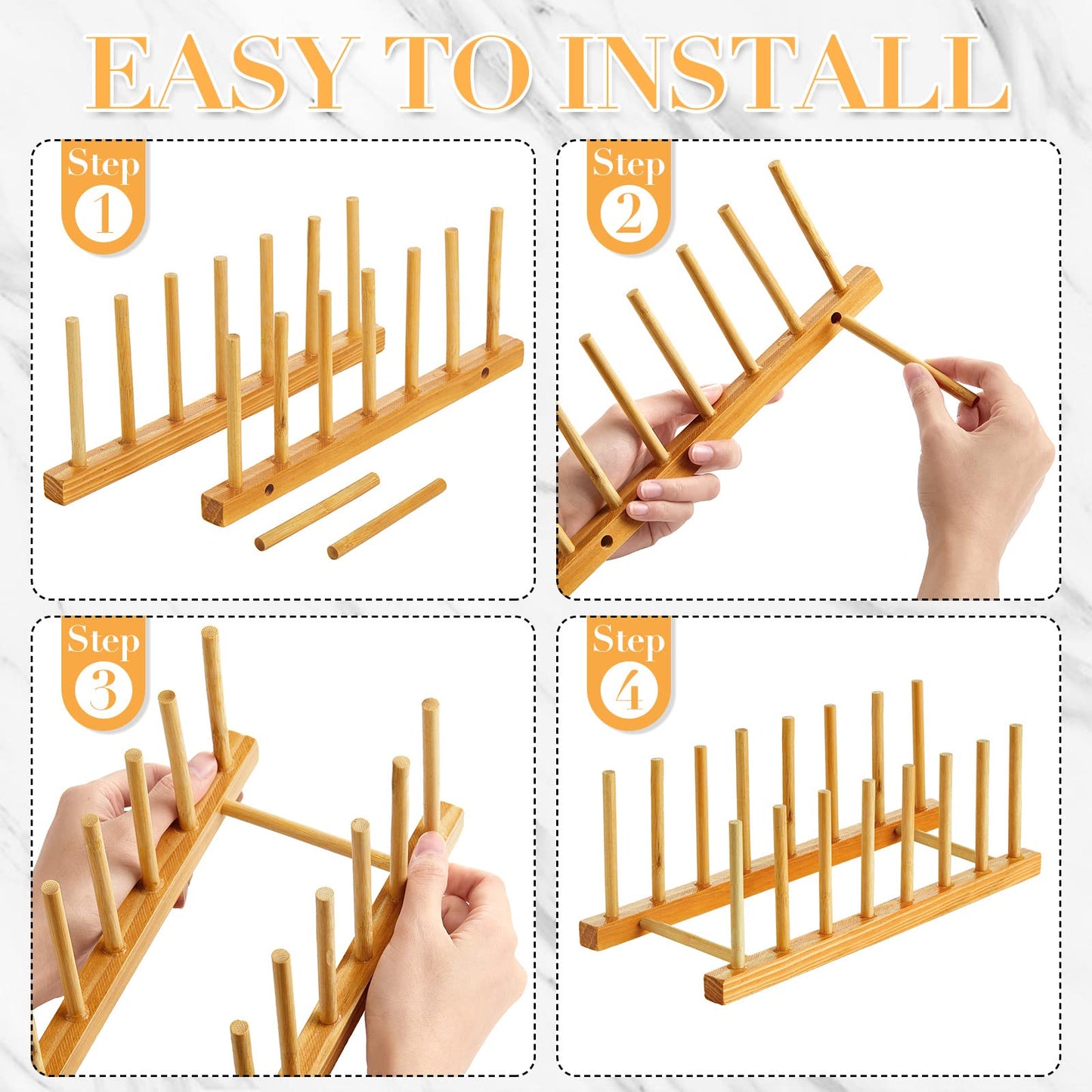 Zopeal 18 Pcs Bamboo Wooden Plate Racks Dish Rack Stand Holder 3/6/ 7 Slots Drainboard Drying Drainer Kitchen Cabinet Organizer for Dish Plate Bowl Cup Pot Lid Book