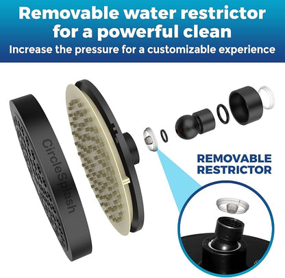 High Pressure Shower Head - Anti-Clogging Silicone Nozzles 2.5 GPM Removable Restrictor - Easy to Clean and Install - Includes Plumbers Tape - 6 inch - (Oil Rubbed Bronze 2.5GPM)