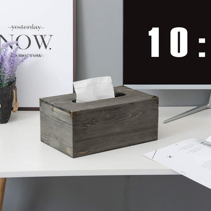 Liry Products Rustic Gray Distressed Wood Facial Tissue Paper Box Metal Corner Brackets Hinge Lid Top Cover Torched Wooden Holder Standard Size Rectangular Napkin Dispenser Bathroom Kitchen Bedroom