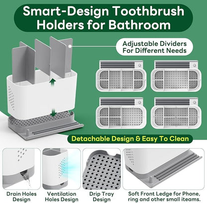 Toothbrush Holders for Bathrooms, Adjustable 6 Slots Electric Toothbrush and