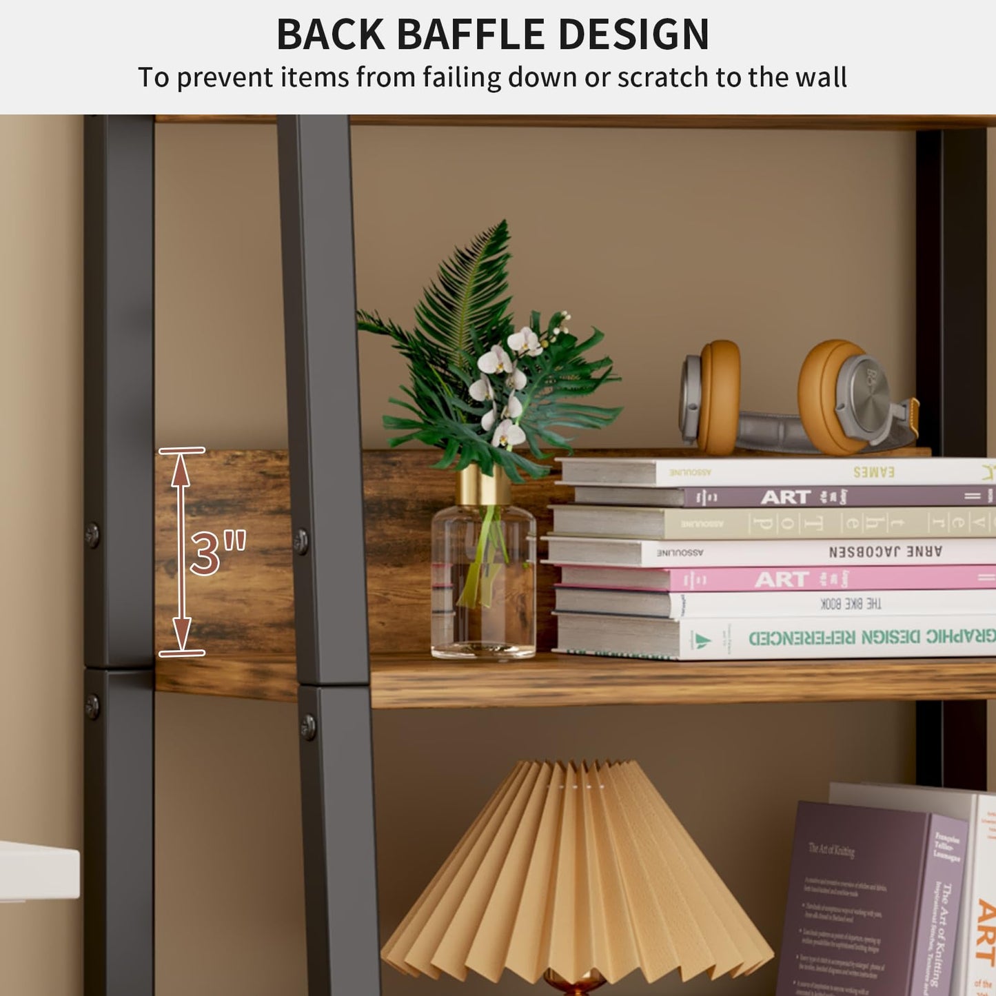 Aivernses Bookshelf, 55 Inch 5-Tier Ladder Shelf Bookcase with Free Storage Box, Rustic Brown Wooden Storage Shelf for Living Room, Bedroom, Kitchen, Narrow Space-Saving Design