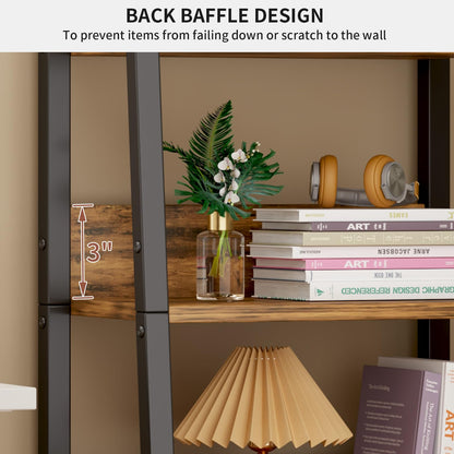 Aivernses Bookshelf, 55 Inch 5-Tier Ladder Shelf Bookcase with Free Storage Box, Rustic Brown Wooden Storage Shelf for Living Room, Bedroom, Kitchen, Narrow Space-Saving Design