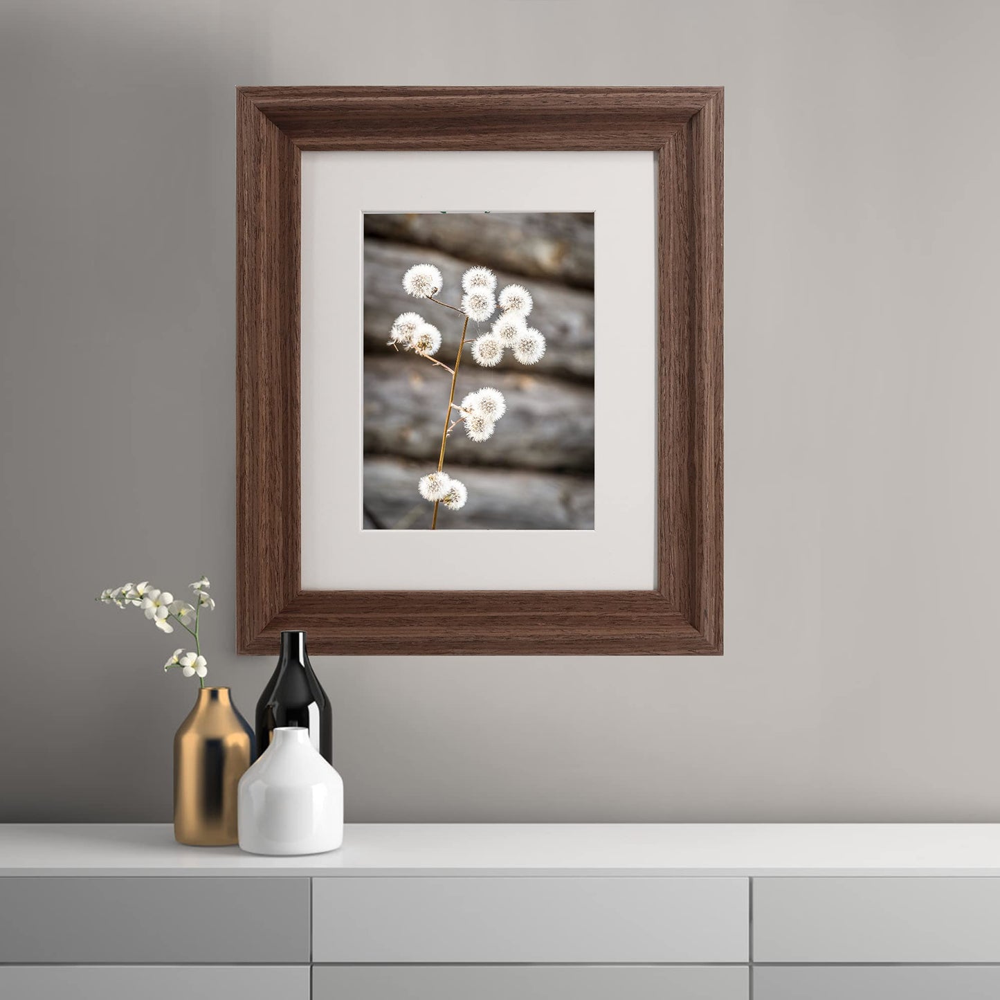 GraduationMall 8x10 Wooden Picture Frames,Display Photos 5x7 with Mat or 8x10 Without Mat,Real Glass,Wall or Tabletop Display,Rustic Brown Set of 2
