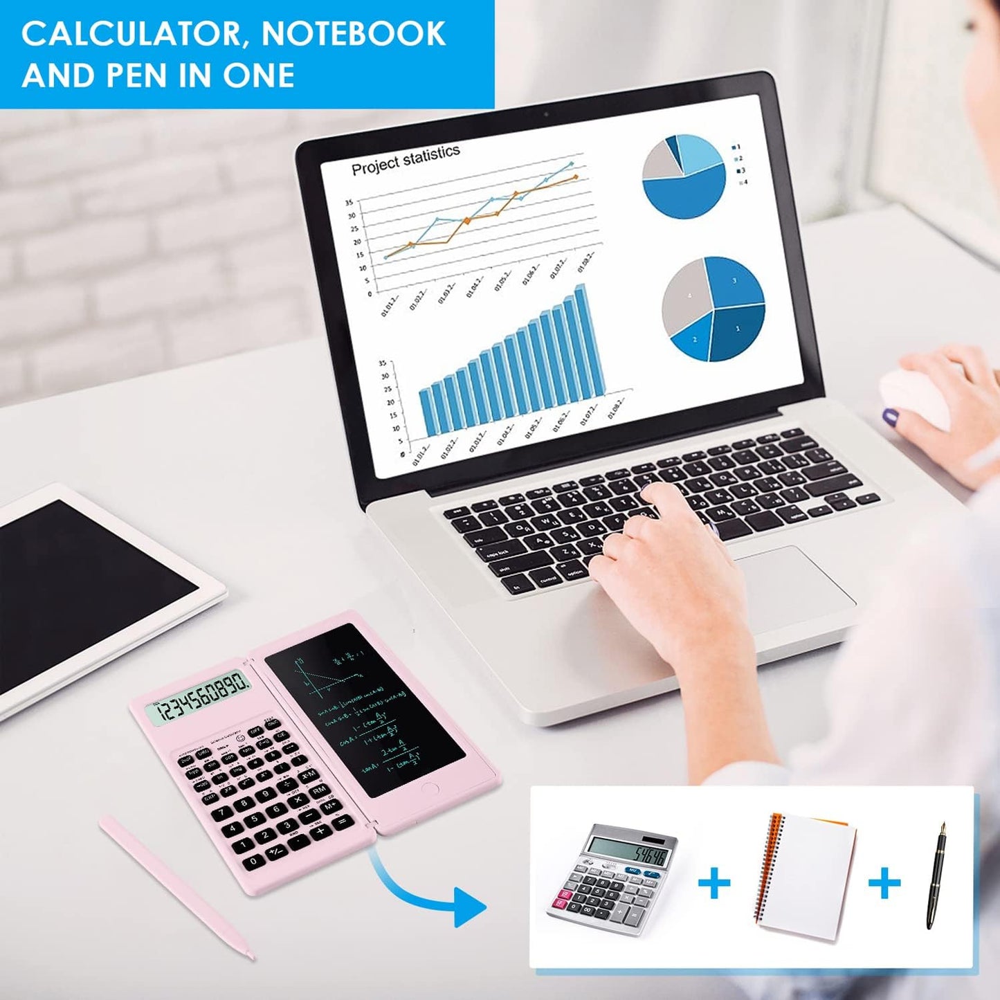 Scientific Calculators for Students, 10-Digit Large Screen, Math Calculator with Notepad, Classroom Must Haves for Middle High School Supplies & College （Pink