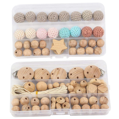 Wood Beads, Macrame Beads 84Pcs/Set Natrual Macrame Wooden DIY Crochet Wooden with Clips for Baby Pacifier Chain, Bracelets, DIY Crafts and Macrames