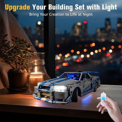 BrickSoul Upgrade Light Kit for Lego 42210 2 Fast 2 Furious Nissan Skyline GT-R (R34) Car Building | with ON/Off & Dimmer Switch & Hidden Cable Tech | Easy Install Lighting Set (42210 NOT Included)