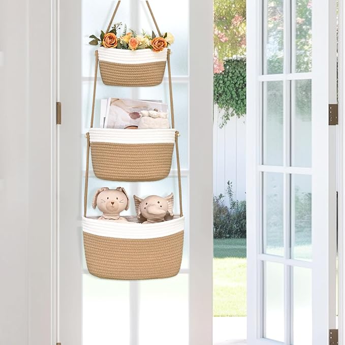 Hanging Storage Baskets, Over the Door Basket, Cotton Wall Baskets Storage