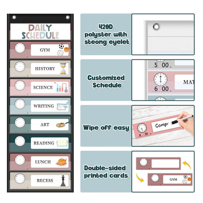 Monthly Calendar Pocket Chart for Classroom, Printed Days of The Week with Cards, Learning for Home or Kindergarten, Teacher Must Have Supplies That Fits Any School Décor (Black Calendar+Daily Schedule)