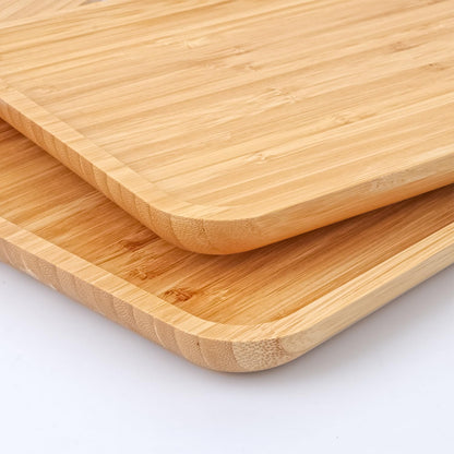 Geytetqi 4 Pack 12 x 8 x 0.8 Inch Bamboo Serving Tray with Handles, Rectangular Wooden Breakfast Tray, Decorative Coffee Platter for Serving Food, Kitchen, Living Room, Picnic