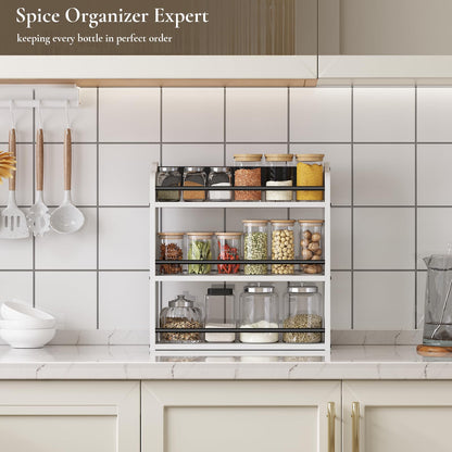 BCOZLUX 3 Tier Wooden Spice Rack, Seasoning Jars Rack Shelf Spice Organizer for Countertop or Wall Mount, Vertical Spice Holder for Kitchen Counter, Cabinet, Pantry, White
