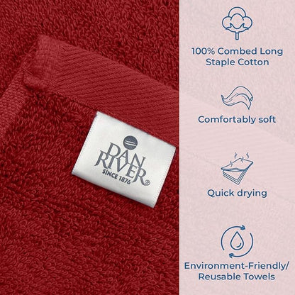 DAN RIVER Bath Towels Set of 4, 27 x 54 Inches, 100% Cotton, Larger & Lighter
