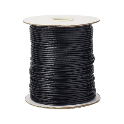 Pandahall 1Roll/91m/100Yards 2mm Waxed Polyester Cord Thread Beading String with Spool for Braided Bracelets Jewelry Making Macrame Supplies Black