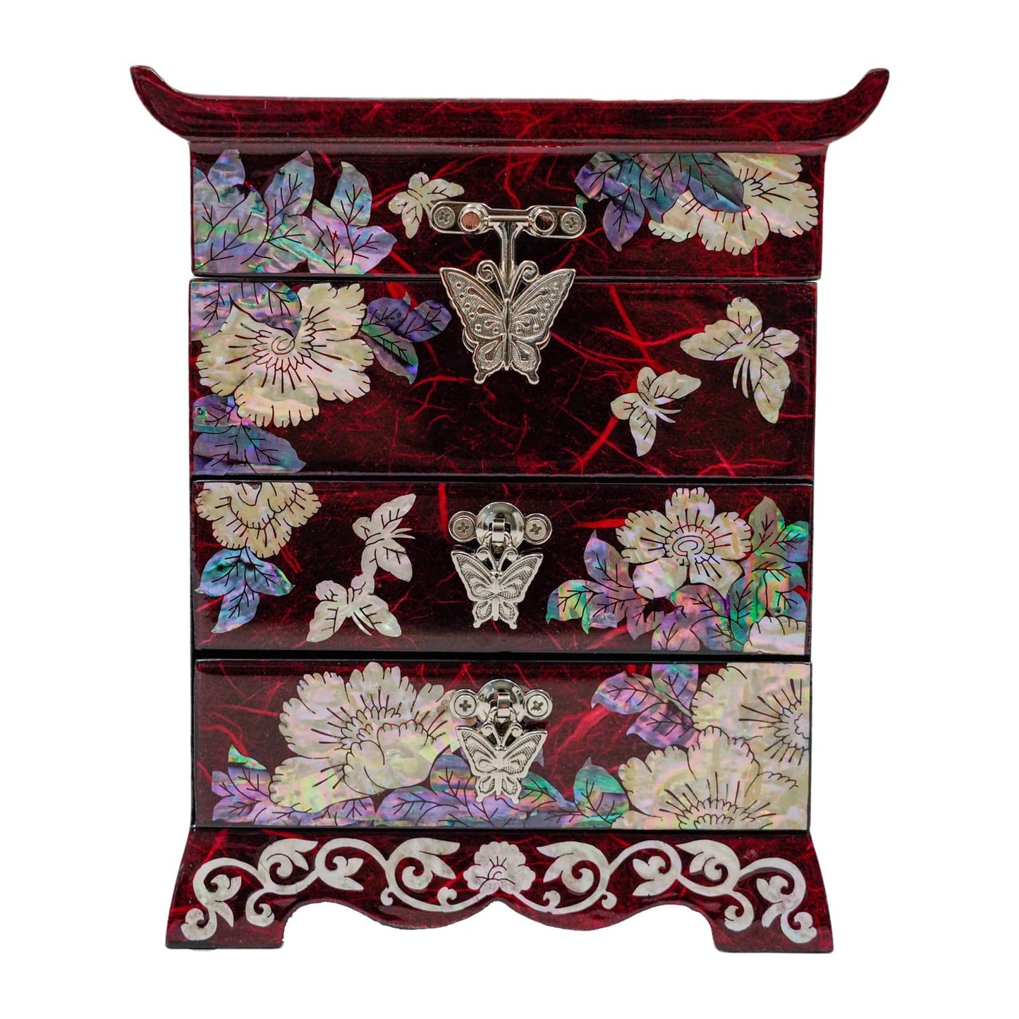 February Mountain Mother of Pearl Jewelry Box with 2 Drawers Gifts for Women Mom Wife Best Friend Birthday Mothers day Wedding Valentine Day (Red)