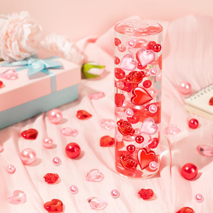 240Pcs Valentines Day Vase Filler, Pink Red Heart Rose Vase Filler Beads Floating for Wedding Decor Party Home Centerpieces
