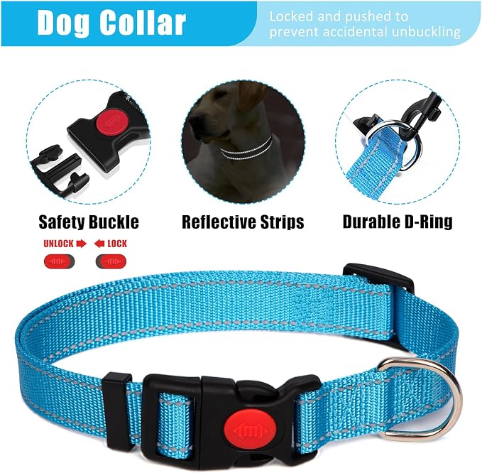 No Pull Dog Harness Adjustable Collar & Leash Set - Dog Halter Harnesses Collapsible Bowls & Poop Bag Dispenser Muzzle ID Tags Toys Fits Small Medium Large Dogs (Blue-L)
