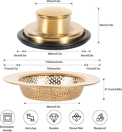 RQYEKDO Kitchen Sink Strainers Sink Stopper Kits, Stainless Steel Sink Drain