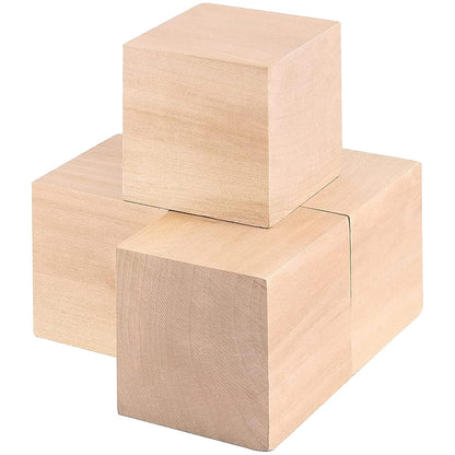 HOIGON 4 PCS 2.75 x 2.75 x 2.75 Inch Wooden Cubes Blocks, 2-3/4 Inch Natural Square Unfinished Wood Blocks Craft Cubes for Crafts Carving Painting DIY Projects