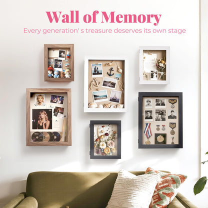 HOUSE DAY Shadow Box Frame 8x10, Front Open Magnetic Shadow Boxes Display Cases with Linen Back, Pins, for Photos or 3D Itmes Under 6x8, Tabletop or Wall Mount Display Case for Memorabilia, White