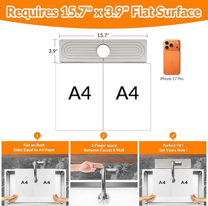 15.7 Inch Stone Faucet Mat for Kitchen Sink Splash Guard, Diatomite Sink