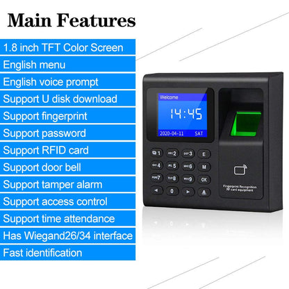 OBO Hands Full RFID Door Lock Access Control Fingerprint Keypad +180KG Electric Magnetic Lock+Power Aupply+Exit Button +Door Bell+5 Cards+ 5 keyfobs + Epoxy Tag