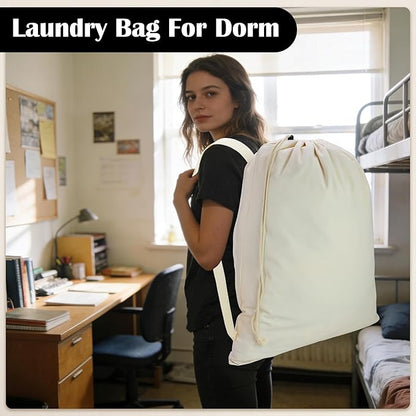 Canvas Laundry Bag with shoulder Strap 24"W x 29"H, Large Drawstring Dirty