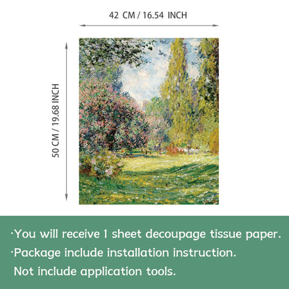 Flortlias Large Decoupage Paper for Furniture, Floral Printed Tissue Paper for Furniture, DIY Crafts Rice Papers, Lively Yard, 16.53'' x 19.69''