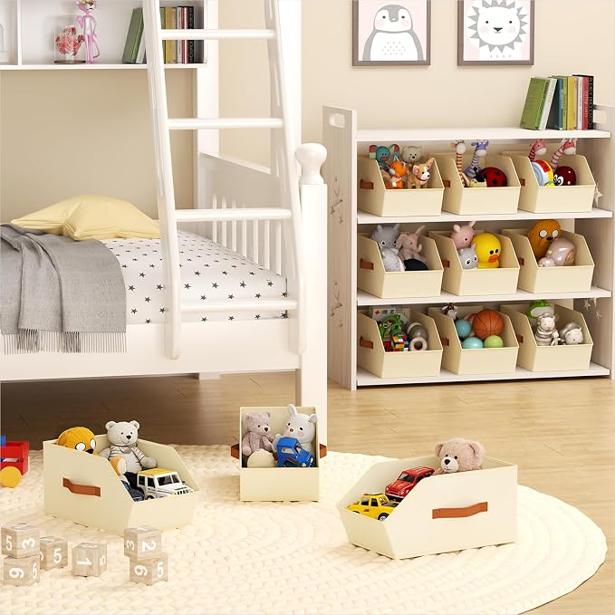 Homsorout Large Closet Storage Cubes - Closet Storage Bins with Dual Handles for Clothes, Towels, Toys, Shelf Organizer Bins for Bedroom, Nursery, Shelves, Small Spaces, Beige, 4 Pack