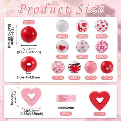 Beadthoven 180pcs Heart Wooden Beads 16 mm Round Wooden Craft Beads DIY Valentine’s Day Beads Natural Loose Spacers Handmade Red Pink Tassel Garland Beads for DIY Crafts Party Jewelry Making Supplies