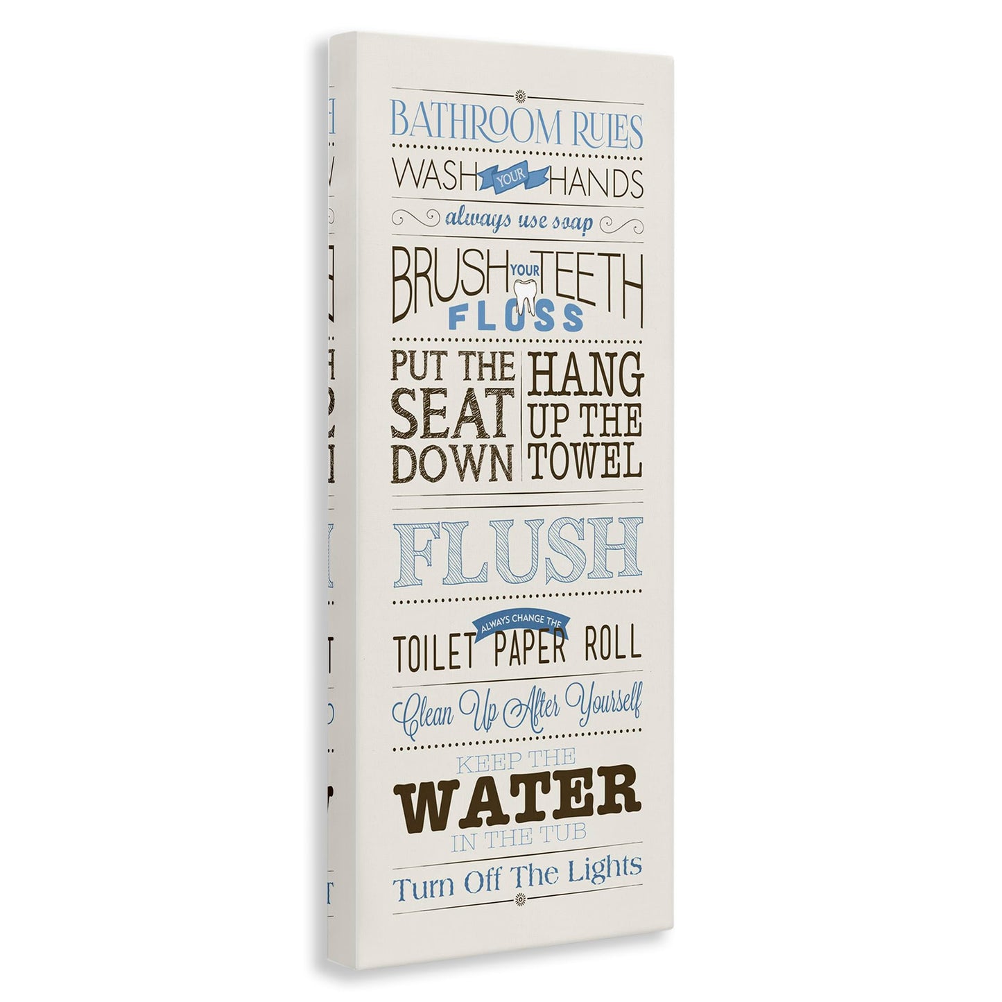 Stupell Industries Rules Blue and Black Print Bathroom, Design by Stephanie Workman Marrott Wall Art, 13x30, Beige
