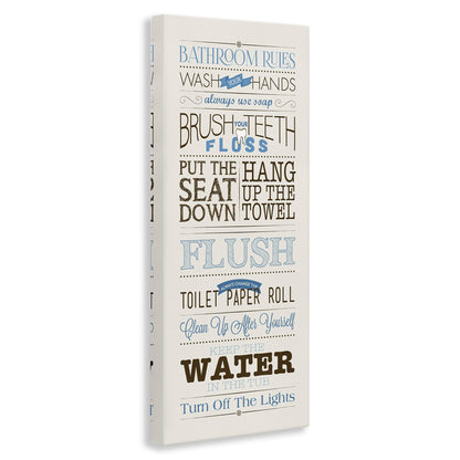 Stupell Industries Rules Blue and Black Print Bathroom, Design by Stephanie Workman Marrott Wall Art, 13x30, Beige