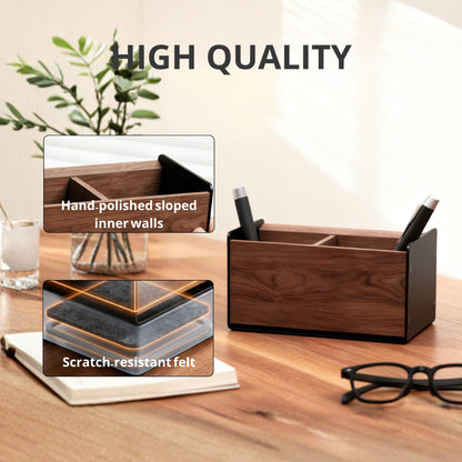 muso wood Wooden Pen Holder for Desk, Artisan Walnut & Aluminum Pencil Cup Organizer for Office & Home, Unique Modern Desktop Accessory (2 Slot)