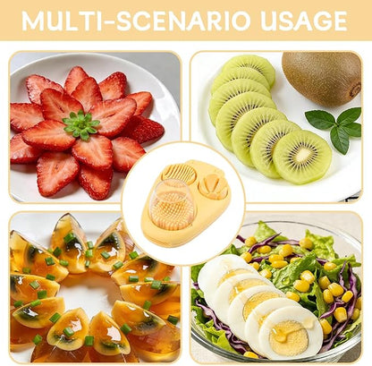 3-in-1 Egg Slicer for Hard Boiled Eggs, Stainless Steel Wire Egg Cutter with ABS Frame, Multi-Functional Kitchen Gadget for Slicing Strawberries, Bananas, Mushrooms & Cheese(Yellow)