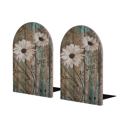 HOYYU Rustic s Wooden Bookends Decorative Shabby Sunflower Book Ends for Shelves Heavy Books Holder Organizer Non-Slip Desk Book End for Kids Room Office School Kitchen Home Desktop Decor 1 Pairs