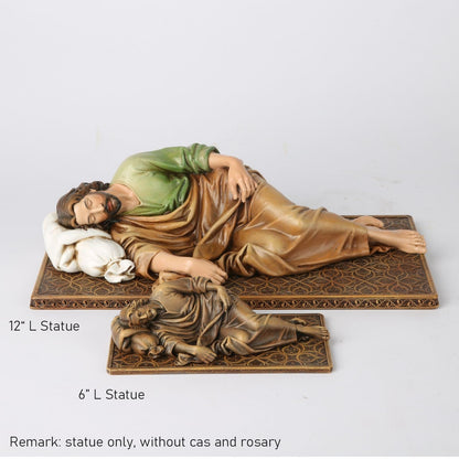 BC Catholic Sleeping St. Joseph Statue, Patron Saint Figure Housewarming Gift, Devout Home Décor, 6" L, Renaissance Sculpture Handmade by Buildclassic