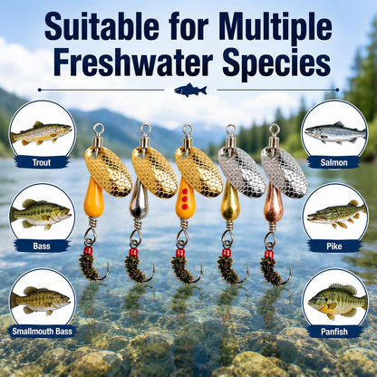 Zylaxio Trout Spinners, 5PCS Spinner Fly Fishing Lures, 1.96in Brass Inline Spinner Lures, 0.09oz Set for Trout Bass Salmon Pike, Creek Stream River Fishing