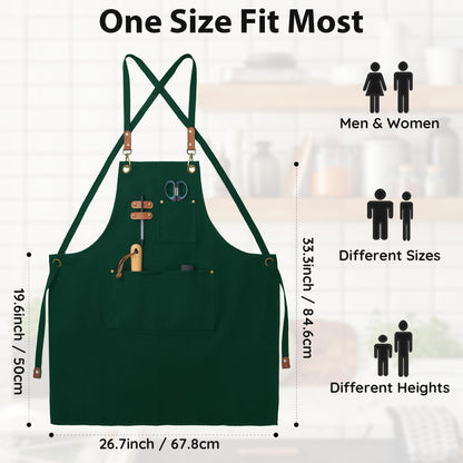 FunChaos Canvas Aprons, Chef Aprons, Work Aprons for Men Women, Adjustable Strap Aprons with 3 Pockets, Apron for Servers Kitchen Cooking Baking Artist Painting, Cross Back