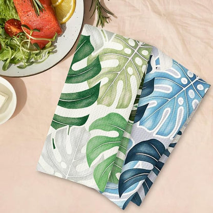 Boho Tropical Kitchen Towels Set of 2, Palm Leaf Botanical Dish Tea Towels