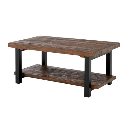Pomona 42-Inch Rectangular Solid Wood Coffee Table with Storage Shelf & Metal Legs – Rustic Industrial Farmhouse Living Room Table by Alaterre Furniture (Rustic Natural)