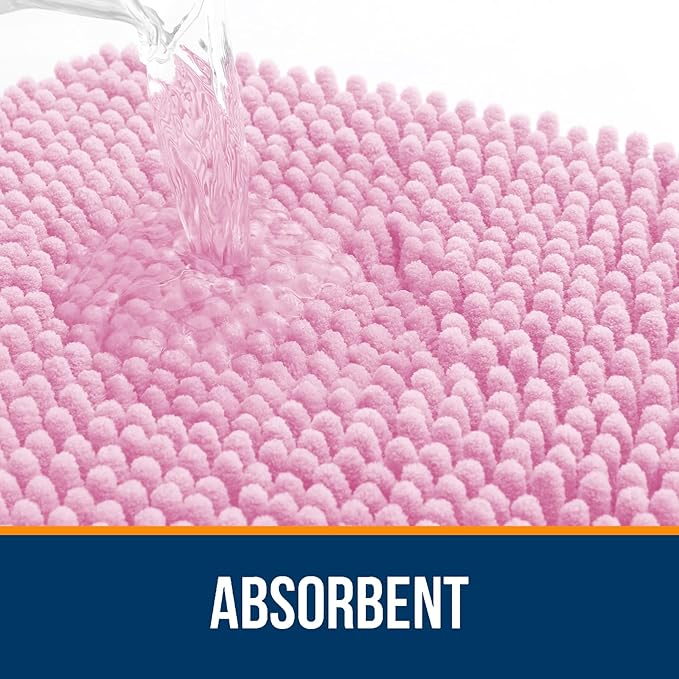 OLANLY Bathroom Rugs 30x18, Extra Soft Absorbent Chenille Bath Rugs, Rubber Backing Quick Dry, Machine Washable Bath Mats for Bathroom Floor, Tub and Shower, Home Decor Accessories, Pink