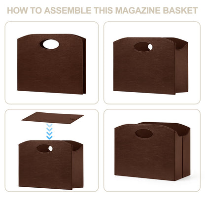 PreTidy Magazine Rack Floor foldable Magazine Holders Basket Organizer Newspaper Storage Bin Organizer for Home Document File Holder brown