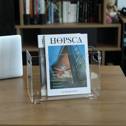 XOHYW Crystal Clear Acrylic Magazine Holder,Space Saving Magazine Rack, Book Basket, Storage Organizer Bin for Living Room, Bathroom, Home Office, Newspapers