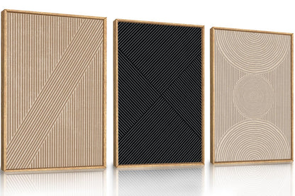Ausril 3 Pcs Neutral Abstract Framed Wall Art, Mid Century Modern Canvas Wall Decor, Boho Geometric Line Wall Painting, Beige Minimalist Textured Art Print for Living Room Bedroom Office - 16x24inch