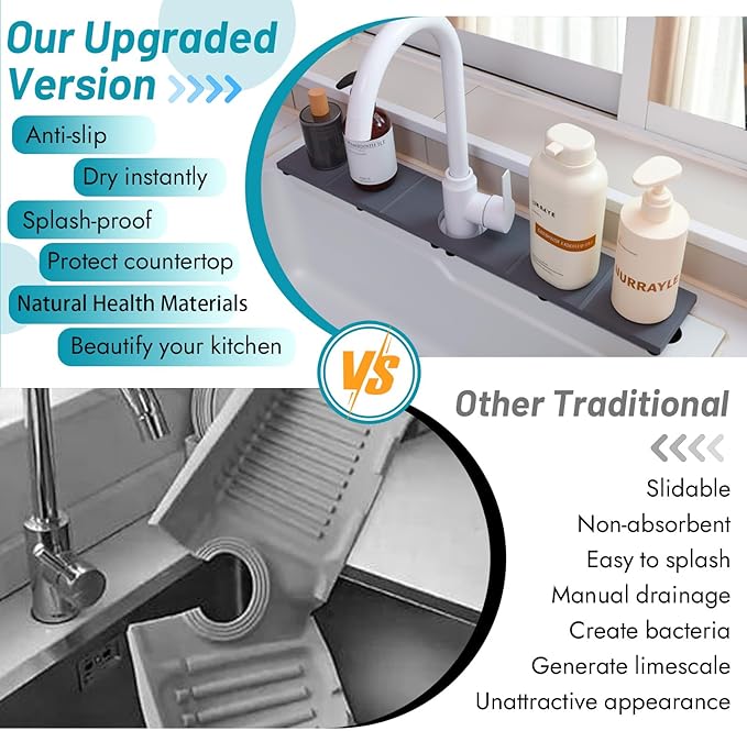 Fast Drying Faucet Mat for Kitchen Sink, Water Absorbent Diatomite Stone Sink